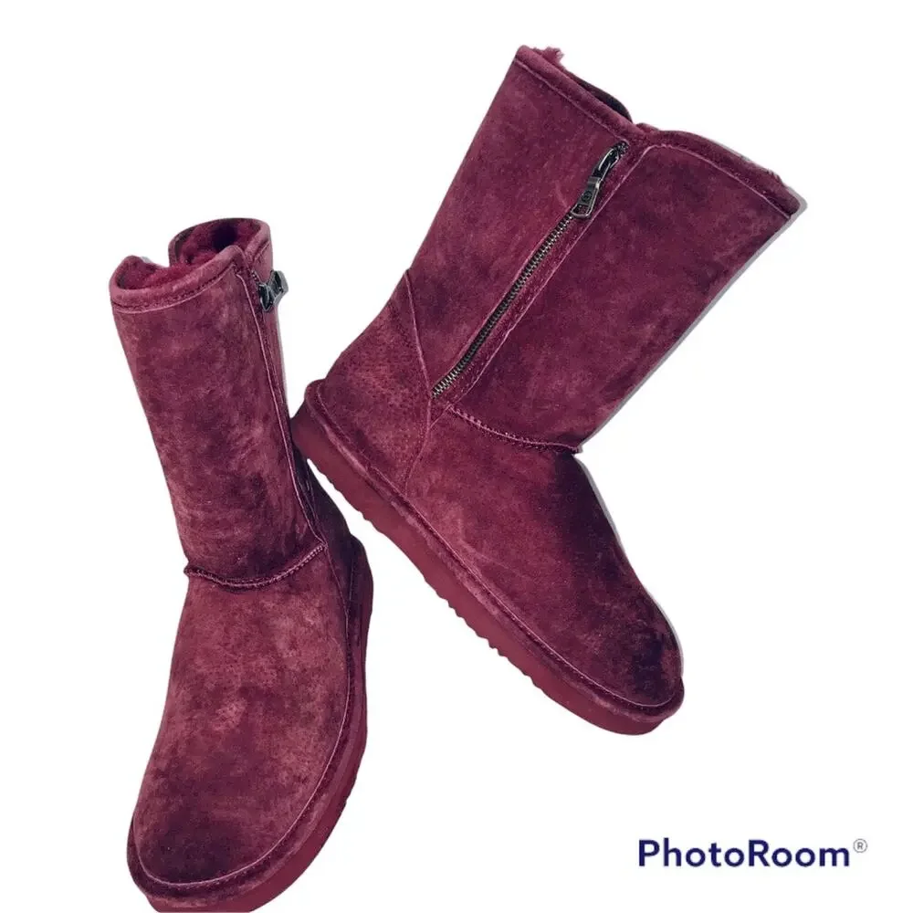 Lam JUNIPER Raspberry Suede Fur Lined Boots Mid Calf Size 6